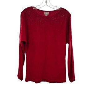 Chico's Embellished Pullover Sweater Long Sleeve Red/Black Size Small